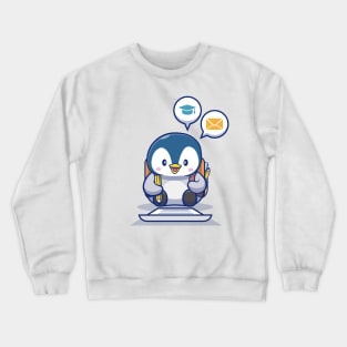 Cute Penguin Write On Paper With Pencil Crewneck Sweatshirt